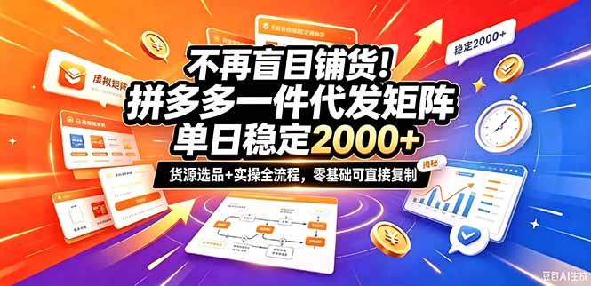 不再盲目铺货！拼多多一件代发矩阵落地攻略，提供优质货源店铺运营全流程，零基础可直接复制-985网创