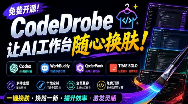 免费开源的CodeDrobe，让AI工作台随心换肤，支持Codex、WorkBuddy等，免费且本地运行！-985网创