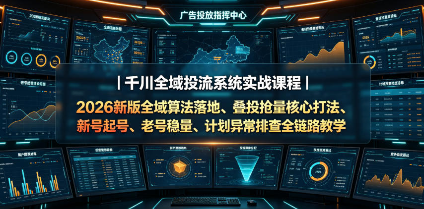 千川全域投流系统实战课程｜2026新版全域算法落地、叠投抢量核心打法、新号起号、老号稳量、计划异常排查全链路教学-985网创