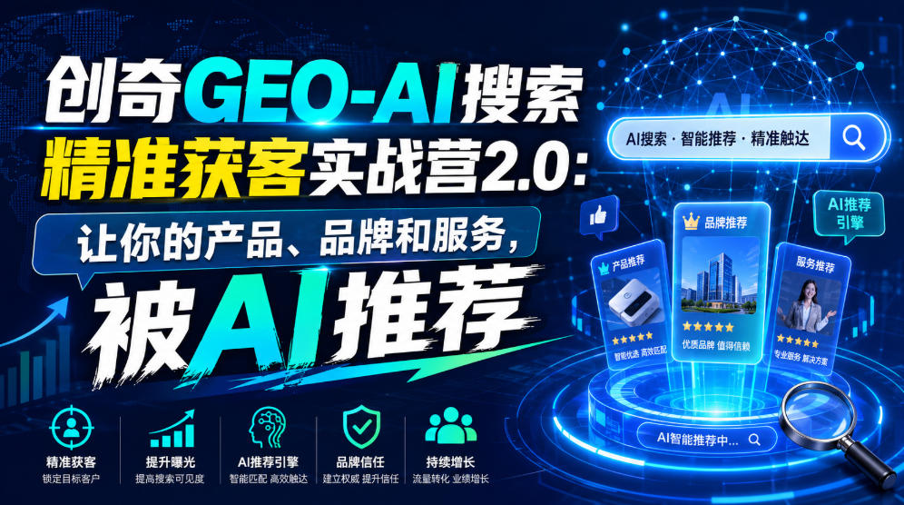 创奇GEO-AI搜索精准获客实战营2.0：让你的产品、品牌和服务，被AI推荐-985网创
