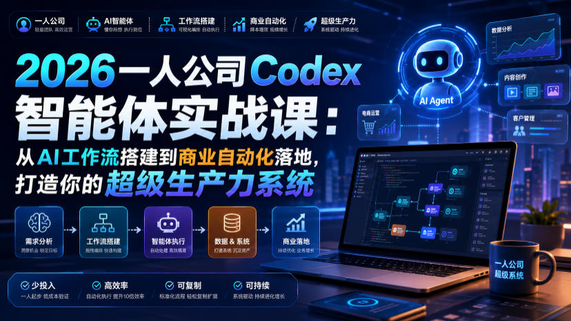 2026一人公司Codex智能体实战课：从AI工作流搭建到商业自动化落地，打造你的超级生产力系统-985网创