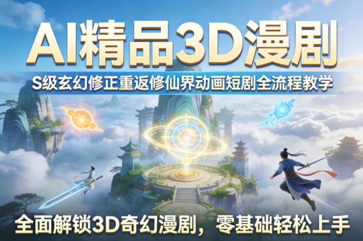 AI精品3D漫剧S级玄幻修正重返修仙界动画短剧全流程教学，全面解锁3D奇幻漫剧，零基础轻松上手-985网创