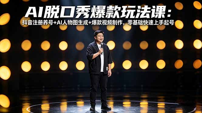 AI脱口秀爆款玩法课：抖音注册养号+AI人物图生成+爆款视频制作，零基础快速上手起号-985网创