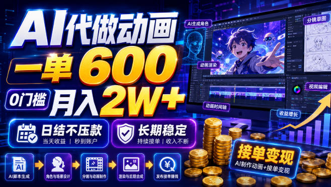 AI代做动画，一单600，0门槛月入2W+，日结不压款，长期稳定【揭秘】-985网创