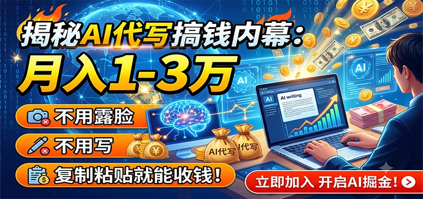 揭秘AI代写搞钱内幕：月入1-3万，不用露脸不用写，复制粘贴就能收钱！-985网创