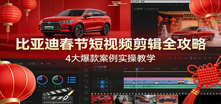 比亚迪春节短视频剪辑全攻略，4大爆款案例实操教学-985网创