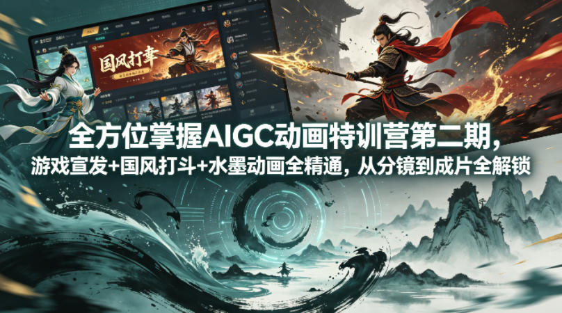 全方位掌握AIGC动画特训营第二期，游戏宣发+国风打斗+水墨动画全精通，从分镜到成片全解锁-985网创