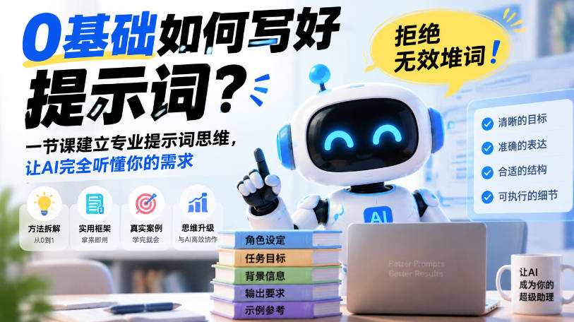 0基础如何写好提示词，拒绝无效堆词！一节课建立专业提示词思维，让AI完全听懂你的需求-985网创