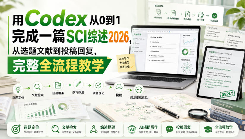 用Codex从0到1完成一篇SCI综述2026，从选题文献到投稿回复，完整全流程教学-985网创