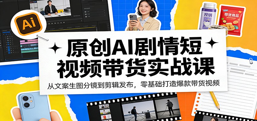 原创AI剧情短视频带货实战课：从文案生图分镜到剪辑发布，零基础打造爆款带货视频-985网创