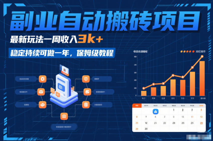 副业自动搬砖项目，最新玩法一周收入3k+，稳定持续可做一年，保姆级教程【揭秘】-985网创