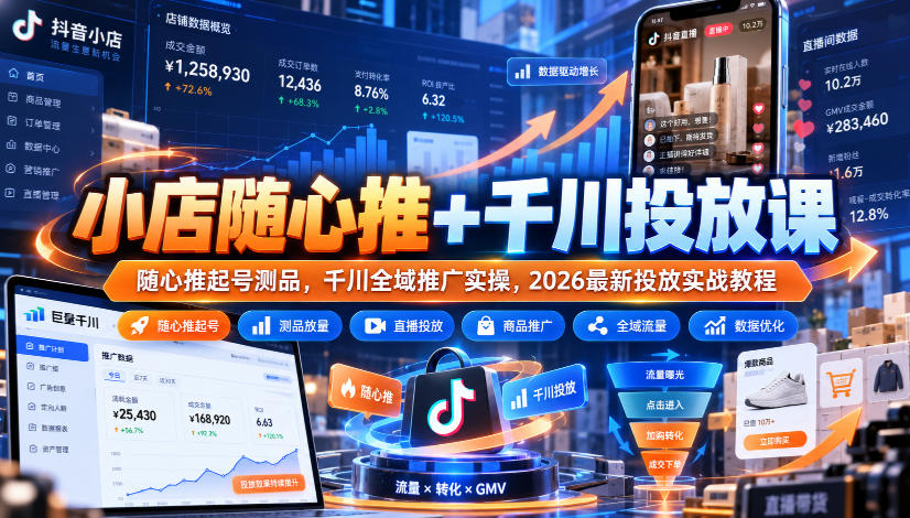 小店随心推+千川投放课｜随心推起号测品，千川全域推广实操，2026最新投放实战教程-985网创