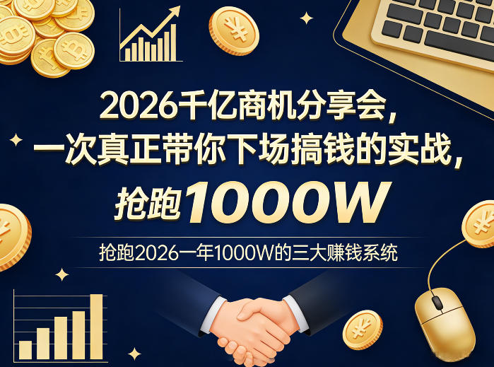 2026千亿商机分享会，一次真正带你下场搞钱的实战，抢跑2026一年1000W的三大賺钱系统-985网创