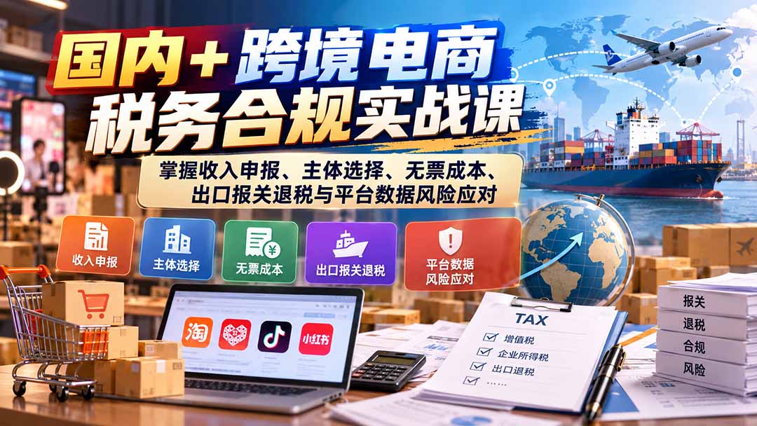 国内+跨境电商税务合规实战课：掌握收入申报、主体选择、无票成本、出口报关退税与平台数据风险应对-985网创