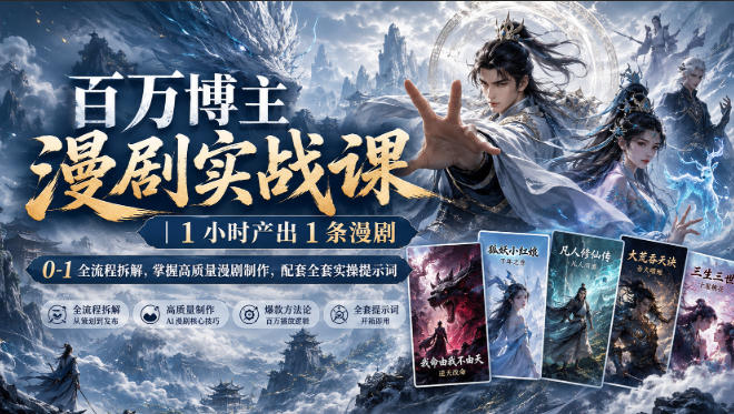 百万博主漫剧实战课｜1小时产出1条漫剧，0‑1全流程拆解，掌握高质量漫剧制作，配套全套实操提示词-985网创