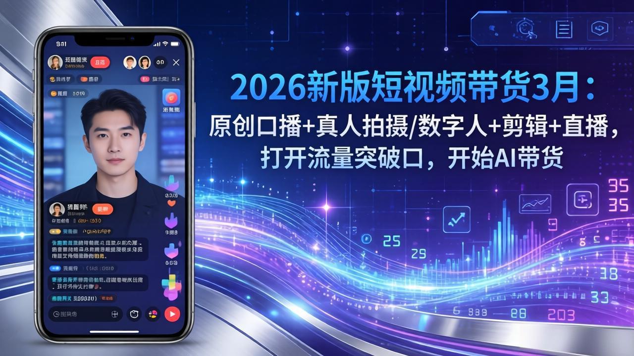 2026新版短视频带货3月：原创口播+真人拍摄/数字人+剪辑+直播，打开流量突破口，开始AI带货-985网创