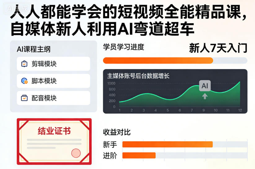 人人都能学会的短视频全能精品课，自媒体新人利用AI弯道超车-985网创
