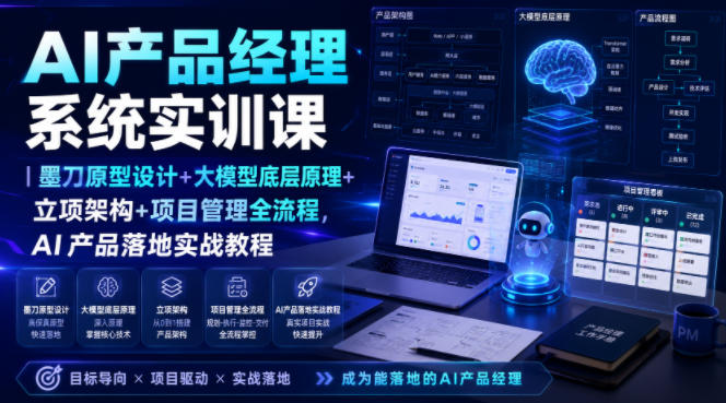 AI产品经理系统实训课｜墨刀原型设计+大模型底层原理+立项架构+项目管理全流程，AI产品落地实战教程-985网创
