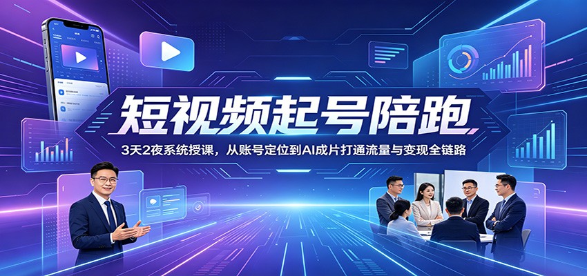 短视频起号陪跑：3天2夜系统授课，从账号定位到AI成片打通流量与变现全链路-985网创