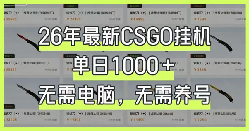 26年最新CSGO挂G系统，单日1000+，无需电脑，无需养号，0基础可上手【揭秘】-985网创