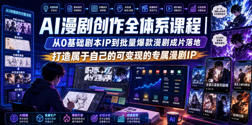 AI漫剧创作全体系课程｜从0基础剧本IP到批量爆款漫剧成片落地，打造属于自己的可变现的专属漫剧IP-985网创
