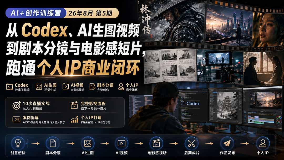AI+创作训练营26年第5期-更新：从Codex、AI生图视频到剧本分镜与电影感短片，跑通个人IP商业闭环-985网创