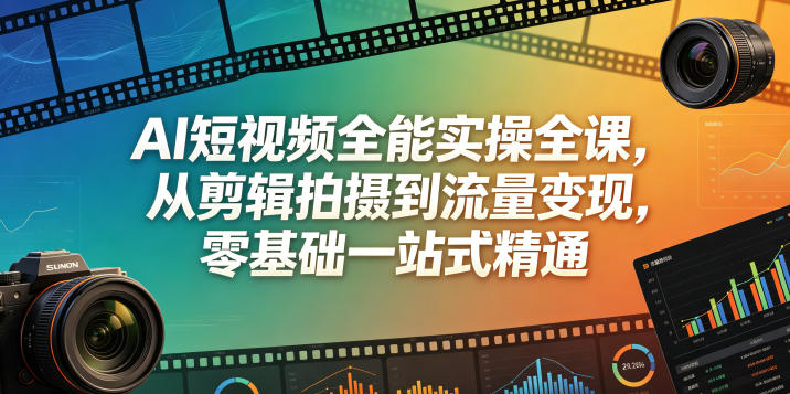 AI短视频全能实操全课，从剪辑拍摄到流量变现，零基础一站式精通-985网创