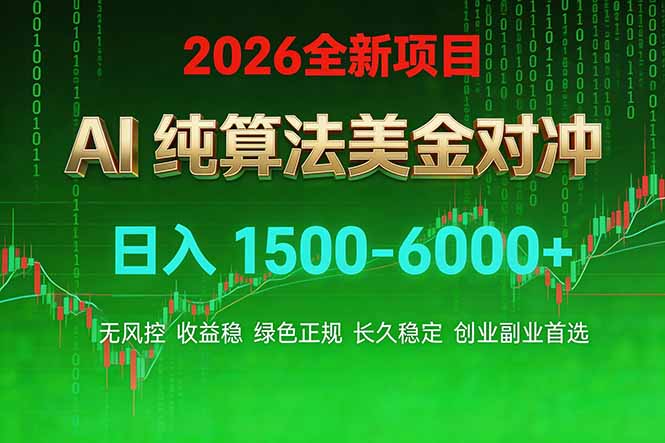 2026 全新美金对冲项目，不套平台赠金，不封号，纯算法对冲，日入 1500-6000+-985网创