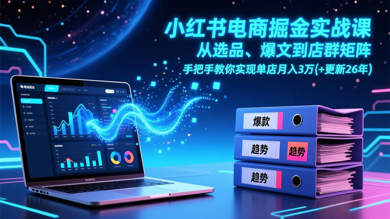 小红书电商掘金实战课，从选品、爆文到店群矩阵，手把手教你实现单店月入3万+(更新26年-985网创