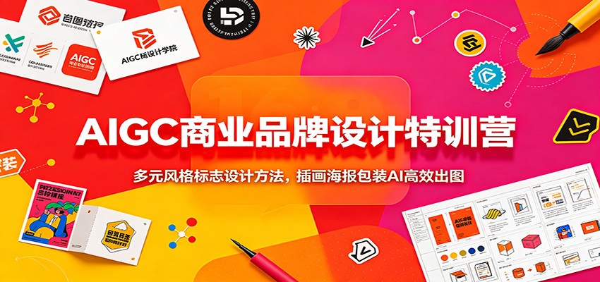 AIGC商业品牌设计特训营：多元风格标志设计方法，插画海报包装AI高效出图-985网创