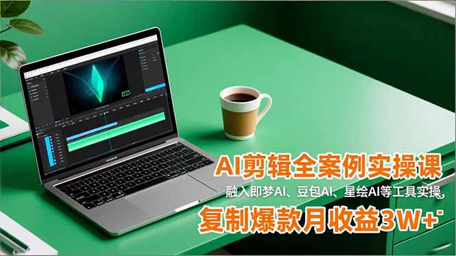 AI剪辑全案例实操课，融入即梦AI、豆包AI、星绘AI等工具实操，复制爆款月收益3W+-985网创