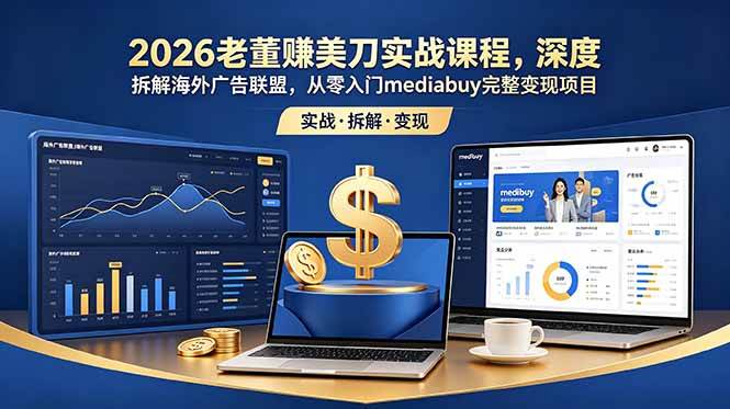 （18935期）2026老董赚美刀实战课程，深度拆解海外广告联盟，从零入门mediabuy完整变现项目-985网创