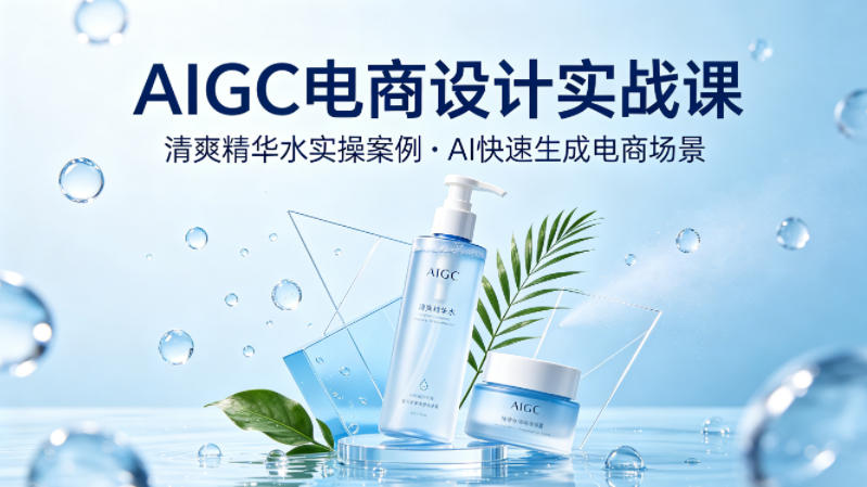 AIGC电商设计实战课，以清爽精华水为实操案例，教你用AI快速生成电商场景-985网创
