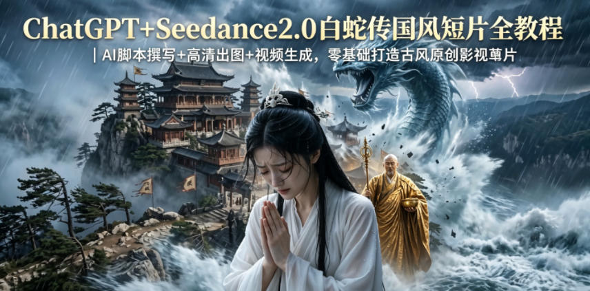ChatGPT+Seedance2.0白蛇传国风短片全教程｜AI脚本撰写+高清出图+视频生成，零基础打造古风原创影视短片-985网创