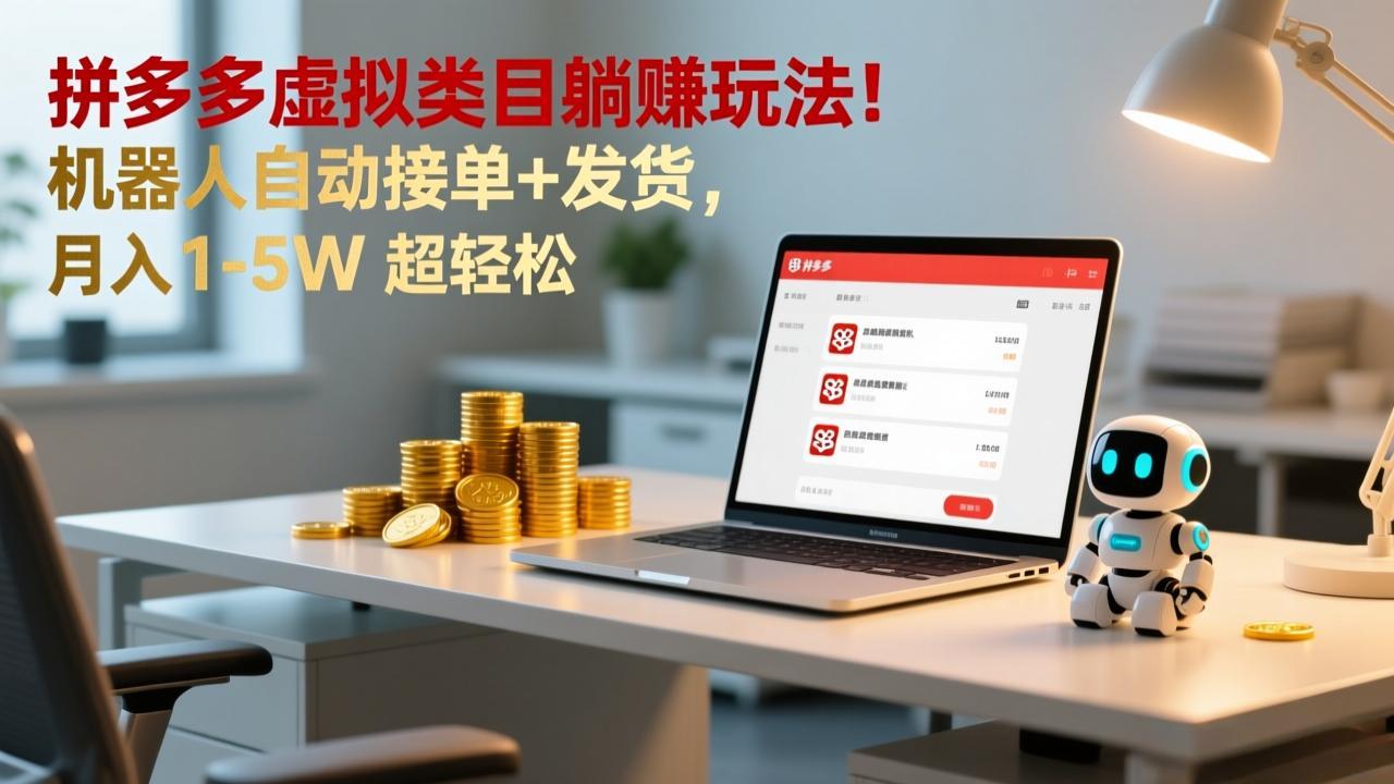 多多虚拟类目躺赚玩法！机器人自动接单+发货，月入 1-5W 超轻松-985网创