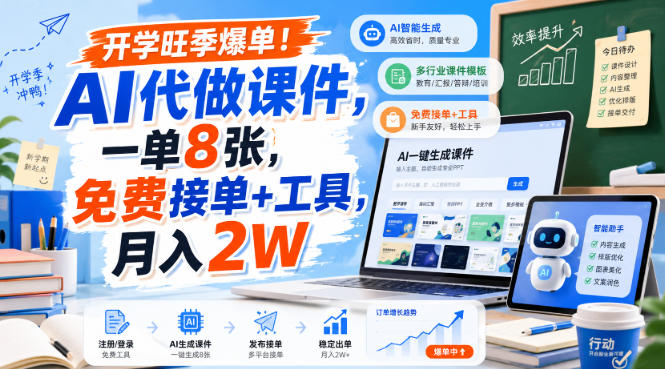 开学旺季爆单！AI代做课件，一单8张，免费接单+工具，月入2W【揭秘】-985网创