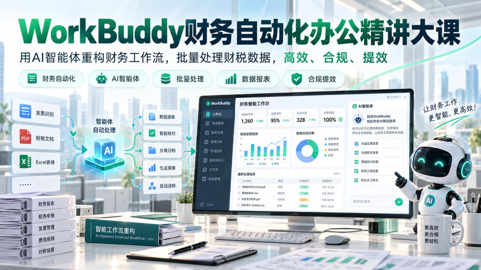 WorkBuddy财务自动化办公精讲大课，用AI智能体重构财务工作流，批量处理财税数据，高效、合规、提效-985网创