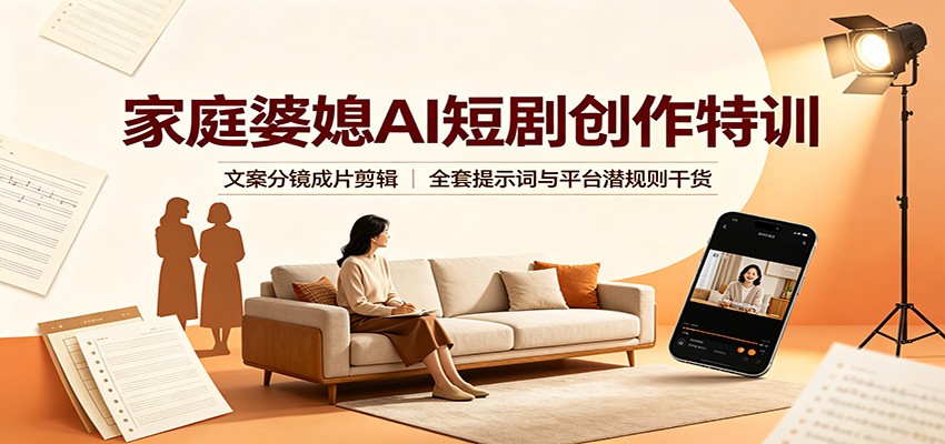 家庭婆媳AI短剧创作特训：文案分镜成片剪辑，全套提示词与平台潜规则干货-985网创