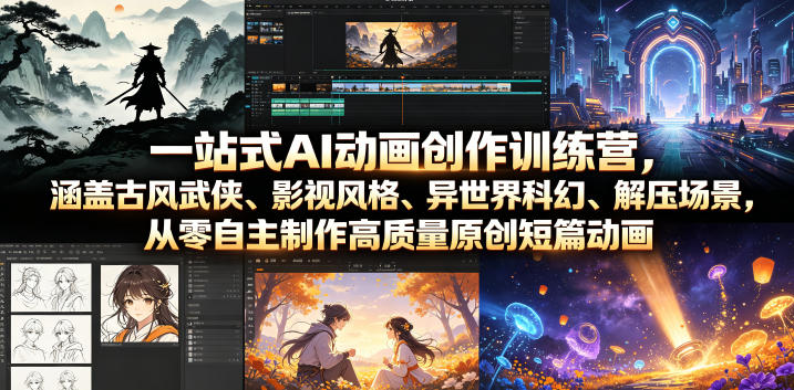 一站式AI动画创作训练营，涵盖古风武侠、影视风格、异世界科幻、解压场景，从零自主制作高质量原创短篇动画（更新）-985网创