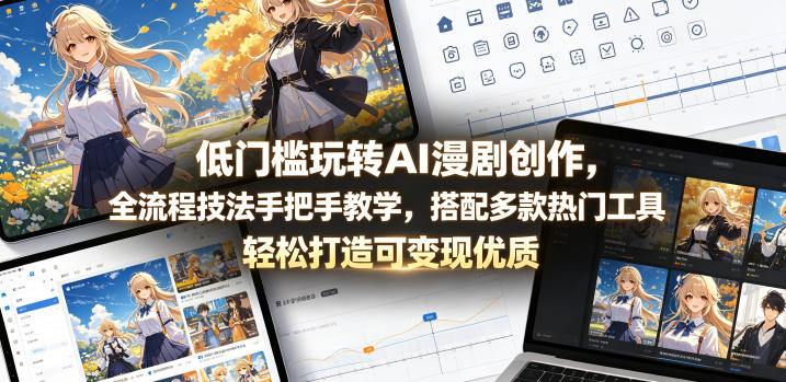 低门槛玩转AI漫剧创作，全流程技法手把手教学，搭配多款热门工具，轻松打造可变现优质作品-985网创