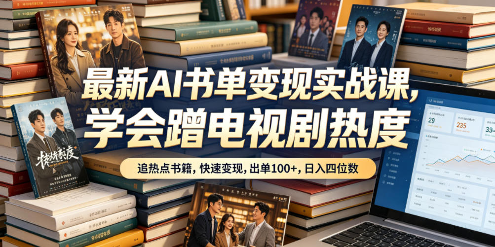 最新AI书单变现实战课，学会蹭电视剧热度，追热点书籍，快速变现，出单100+，日入四位数-985网创