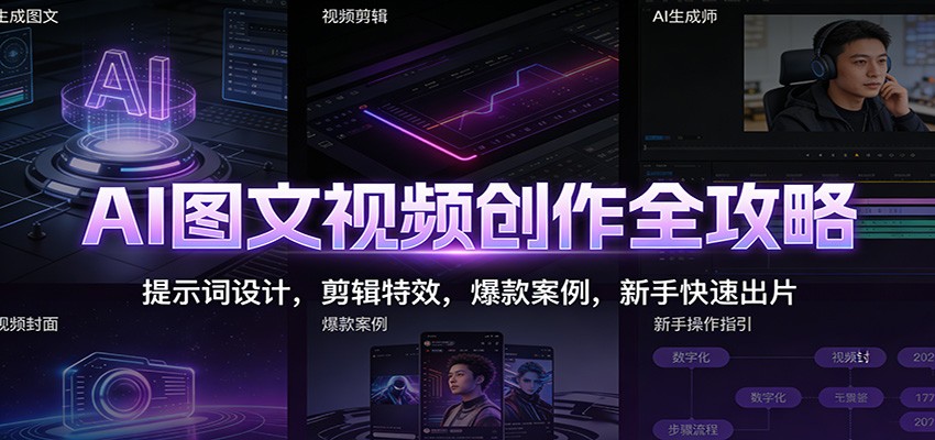 AI图文视频创作全攻略：提示词设计，剪辑特效，爆款案例，新手快速出片-985网创