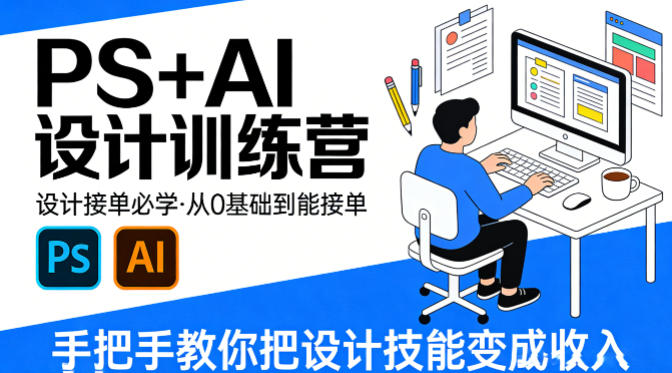 设计接单必学，PS+AI设计训练营，从0基础到能接单，手把手教你把设计技能变成收入-985网创