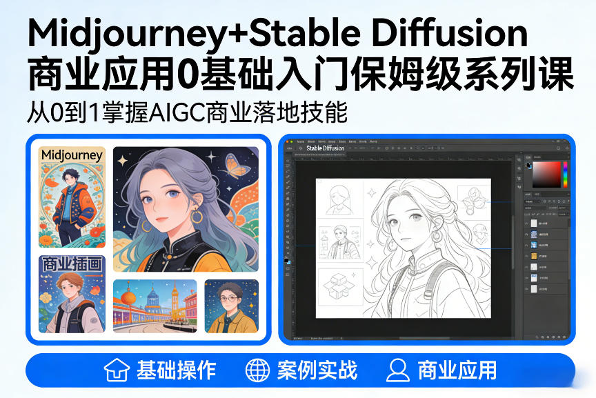 AIGC商业应用Midjourney+Stable Diffusion教程，0基础入门保姆级系列课-985网创
