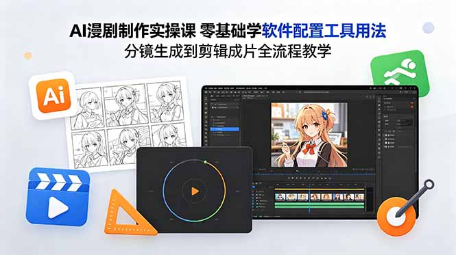 AI漫剧制作实操课 零基础学软件配置工具用法 分镜生成到剪辑成片全流程教学-985网创