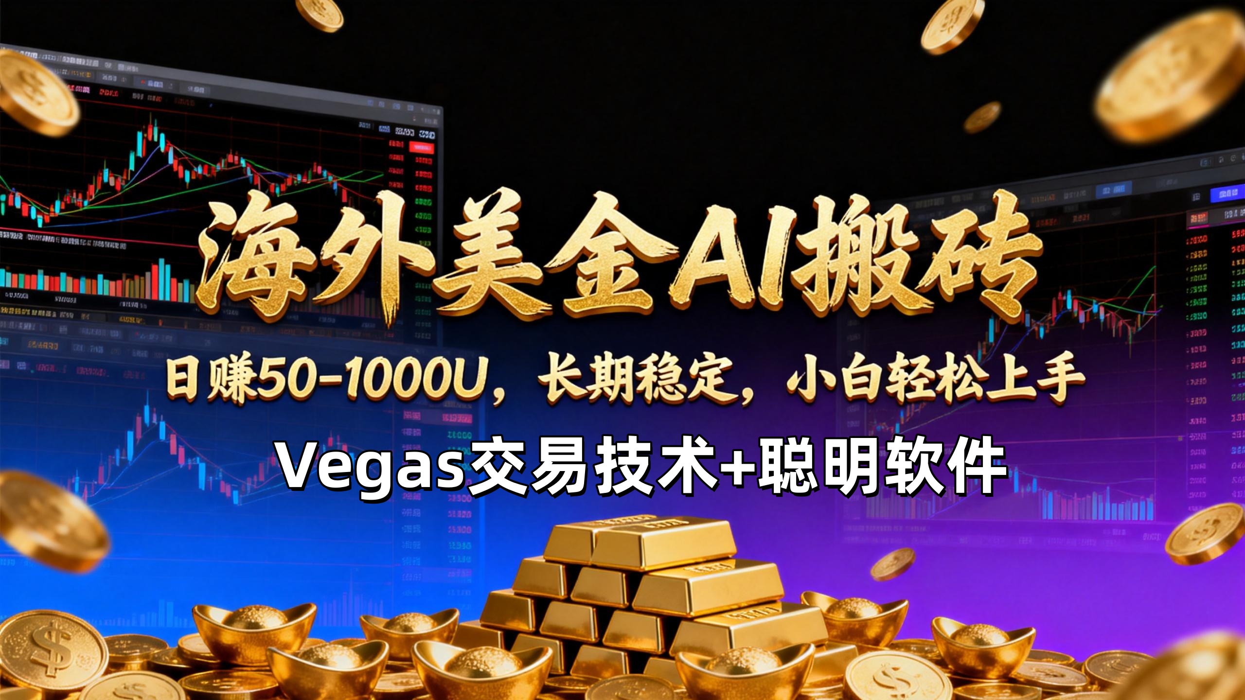 【海外美金AI搬砖】Vegas交易技术+聪明软件，日赚50-1000U，长期稳定，小白轻松上手。-985网创