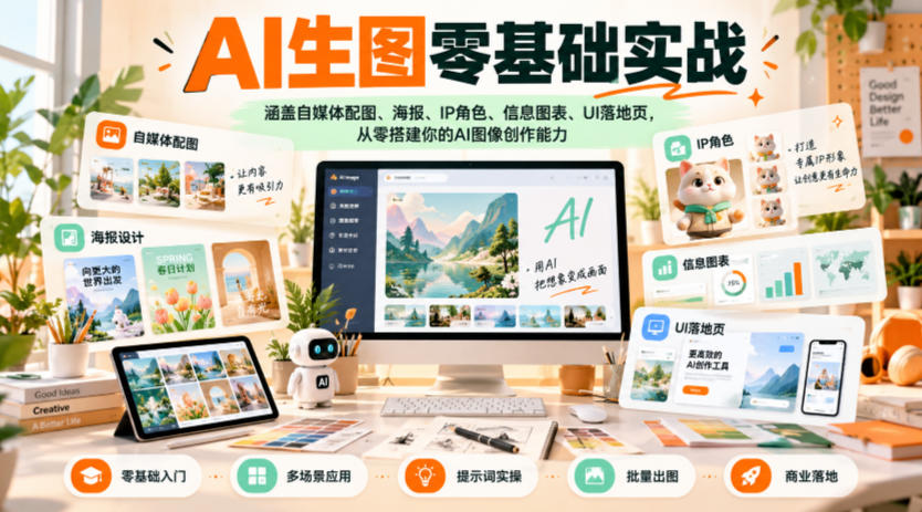 AI生图零基础实战，涵盖自媒体配图、海报、IP角色、信息图表、UI落地页，从零搭建你的AI图像创作能力-985网创
