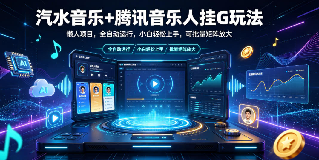 汽水音乐+腾讯音乐人挂G玩法，懒人项目，全自动运行，小白轻松上手，可批量矩阵放大【揭秘】-985网创
