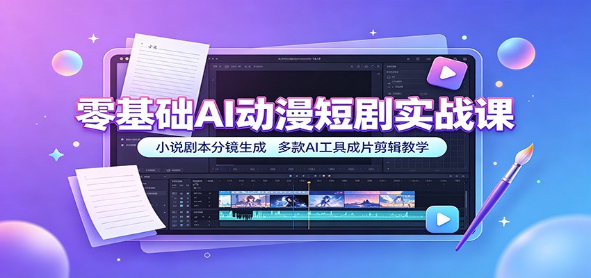 零基础AI动漫短剧实战课：小说剧本分镜生成，多款AI工具成片剪辑教学-985网创