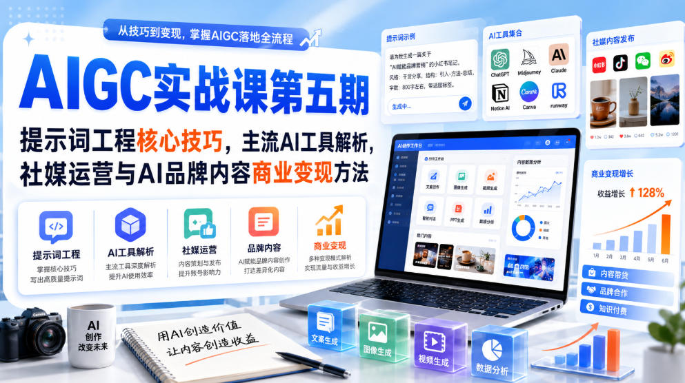 刺猬星球·AIGC实战课第五期，提示词工程核心技巧，主流AI工具解析，社媒运营与AI品牌内容商业变现方法-985网创
